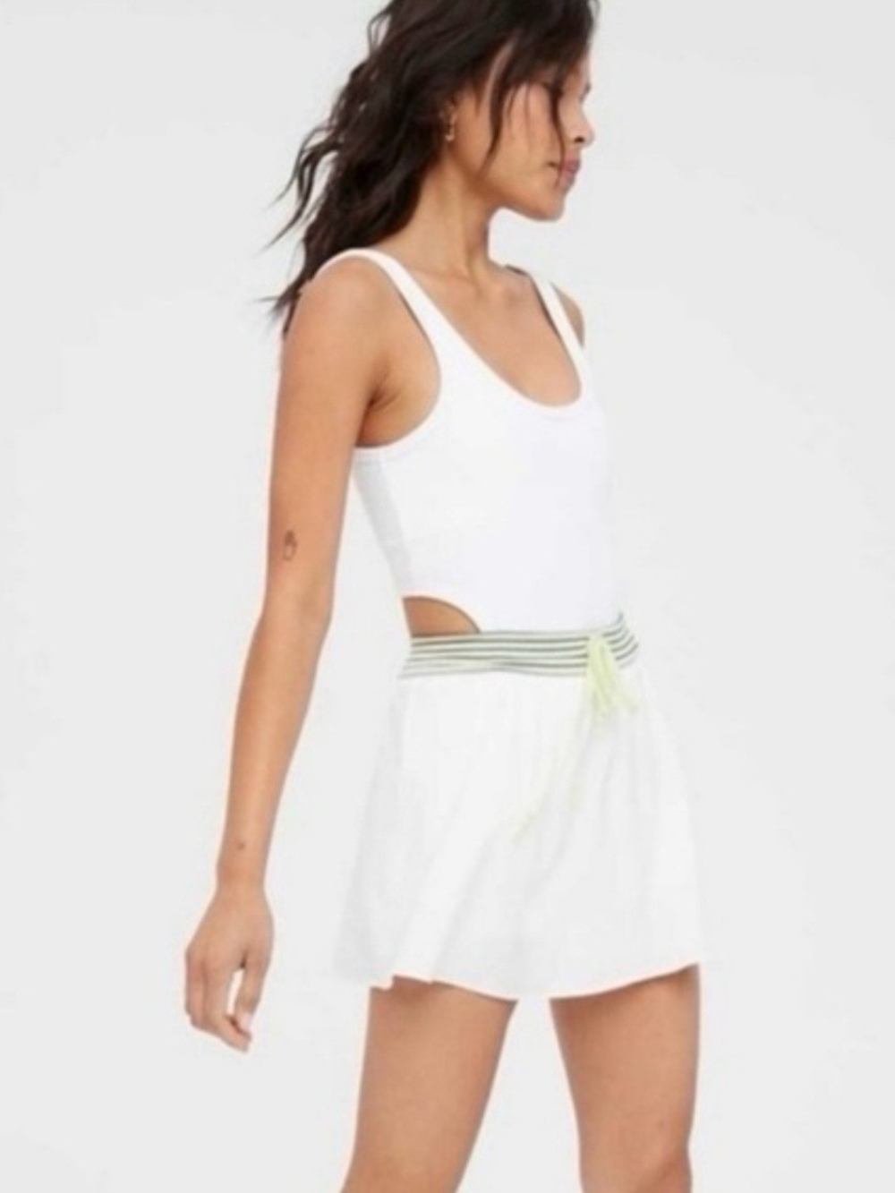 Offline By Aerie White Athletic Dress with Striped Waist and Cutouts